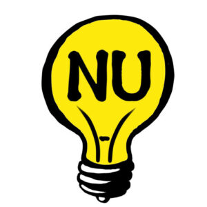 Lightbulb cartoon with the initials NU as the filament
